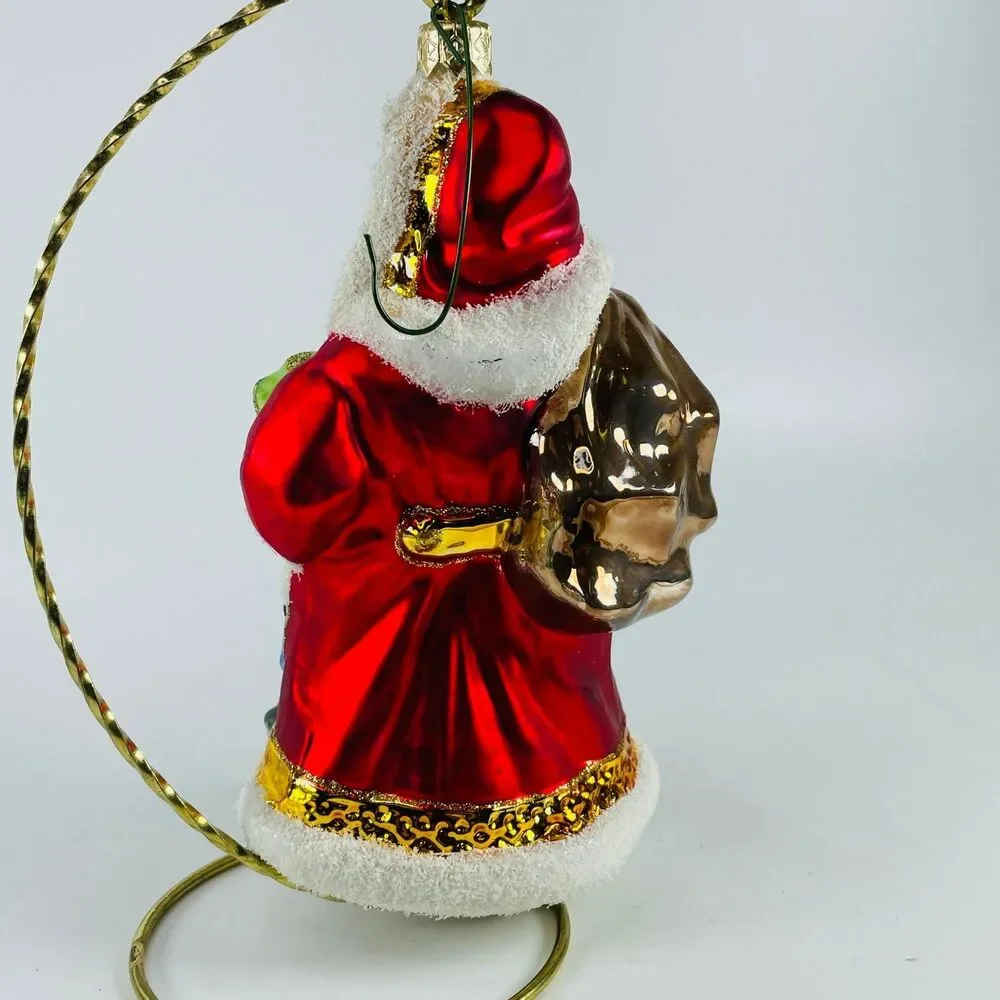 Polish Glass Santa Claus Christmas Ornament Large Glitter Hand Painted 7 inch